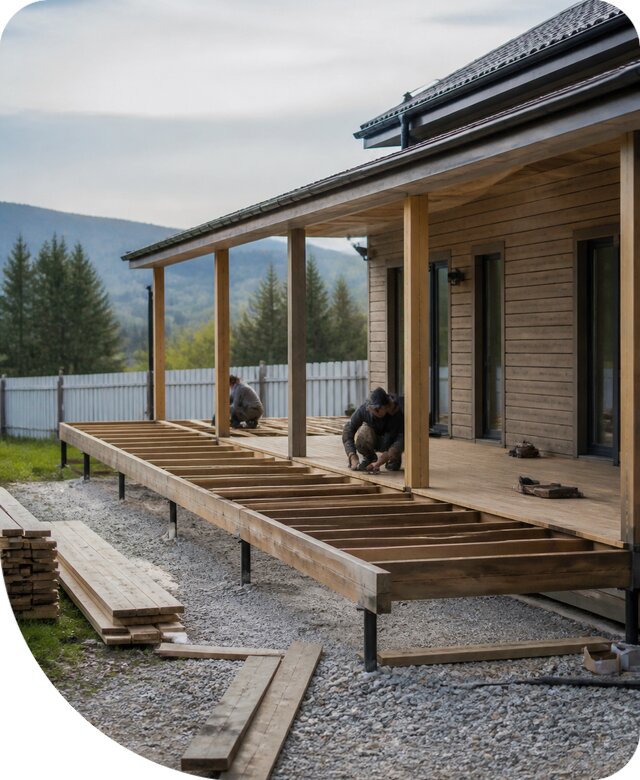 Изготовление и монтаж террасы вокруг дома под ключ в Кондопоге